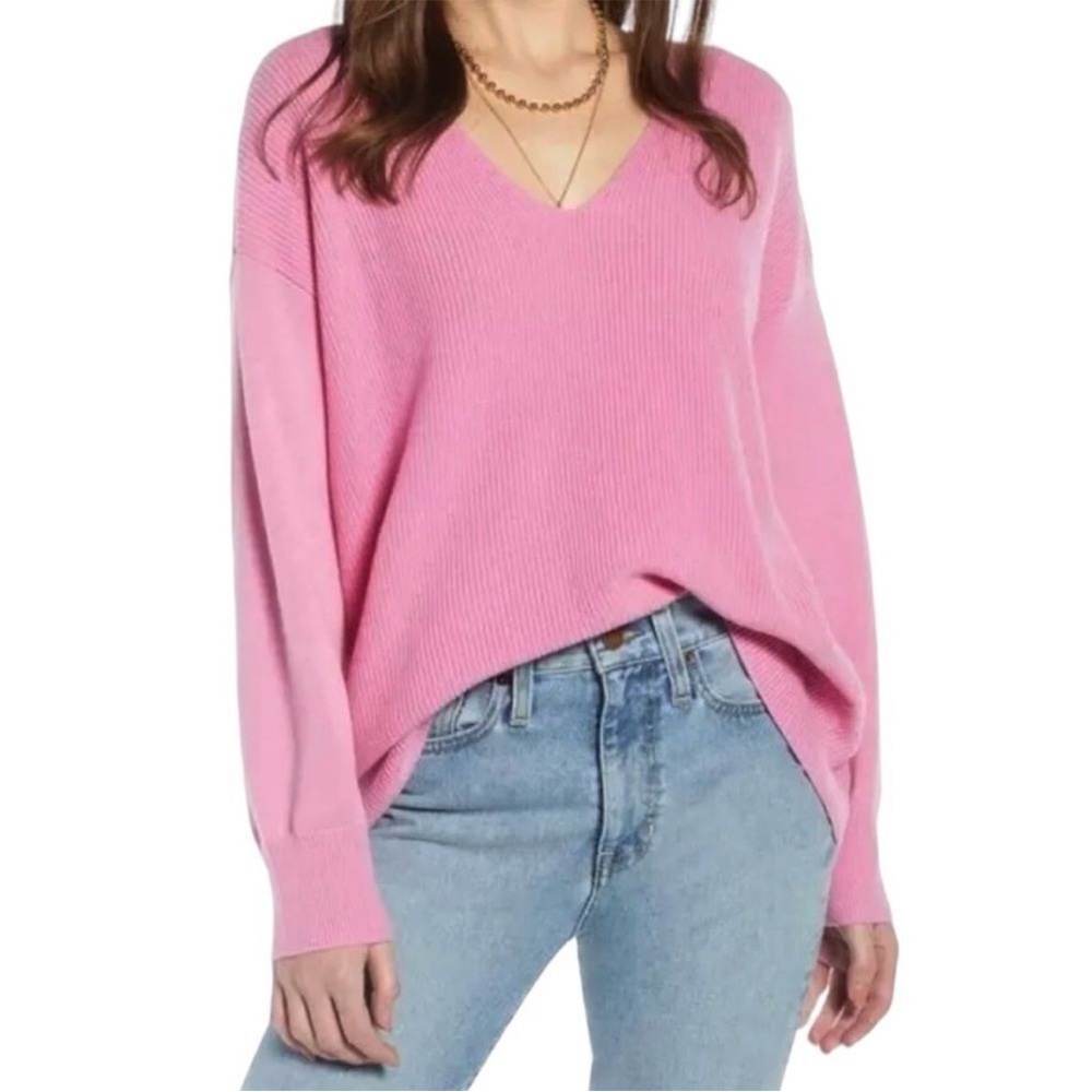 Something Navy Barbie Pink Wool Blend V Neck Slouchy Sweater Women’s Size S